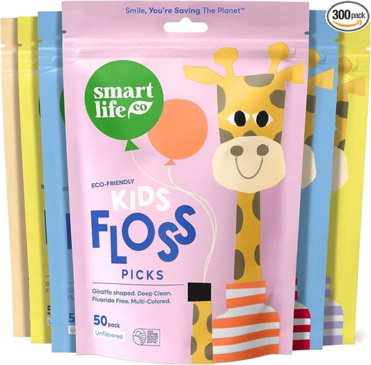 SmartLifeco Biodegradable* Kids Flossers - Unflavored Dental Floss Picks for Children, Fluoride & PFA Free, Straw Wheat Fun Animal Flossing Sticks for Toddlers Teeth, Eco Friendly Compostable*, 300x