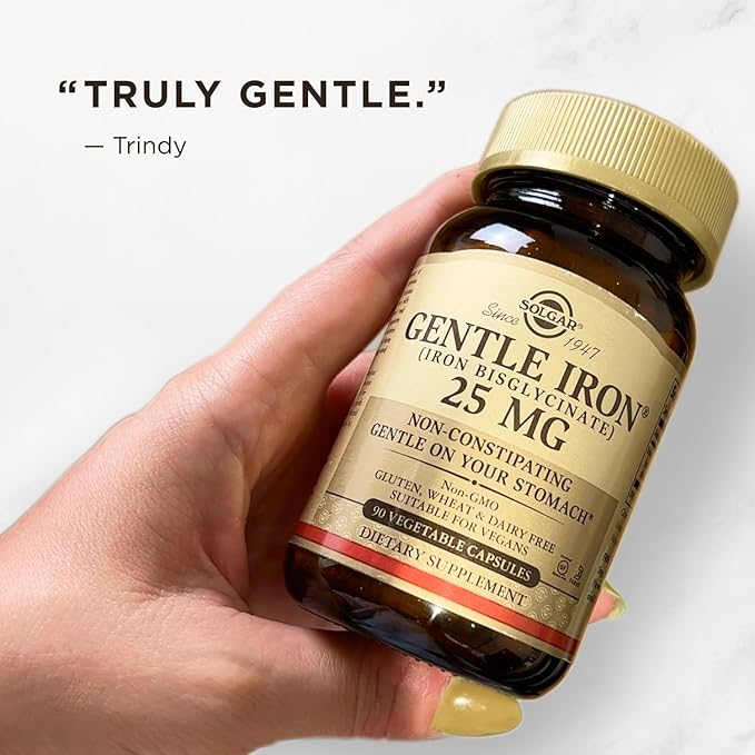 Solgar Gentle Iron, 180 Vegetable Capsules - Ideal for Sensitive Stomachs - Non-Constipating - Red Blood Cell Supplement - Non GMO, Vegan, Gluten-Free, Dairy Free, Kosher - 180 Servings
