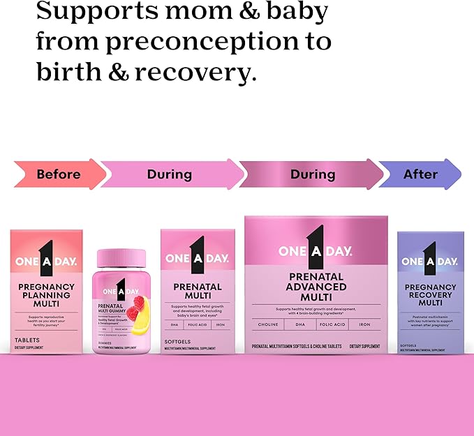 One A Day Prenatal Vitamins- Folic Acid, Iron, Omega- 3 (DHA), Pregnancy Vitamins for Women, Prenatal Multivitamin for Mom and Baby Support, Pregnancy Must Haves 90 Ct (Packaging May Vary)