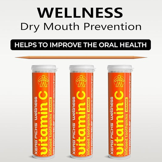 Xero Picks Wellness - Infused Flavored Toothpicks - Dry Mouth Prevention - 60 Picks - 3 Pack - Orange - Immunity Support - Vitamin C, Elderberry, Zinc