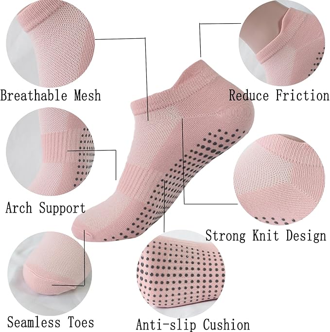 brookhaus Women Low Cut No Show Running Socks 6 Pairs - Cushioned Arch Support, Moisture Wicking Athletic Ankle Socks