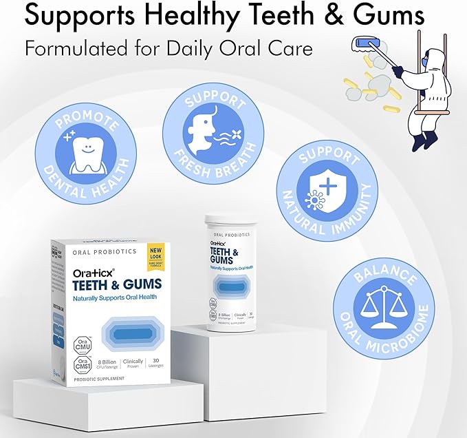 OraTicx Teeth & Gums Oral Probiotics, 8 Billion CFU - Naturally Supports Oral Health, Fresh Breath, and Immunity, Dental Probiotic Supplement, Grape Flavor 30 Lozenges 2-Pack