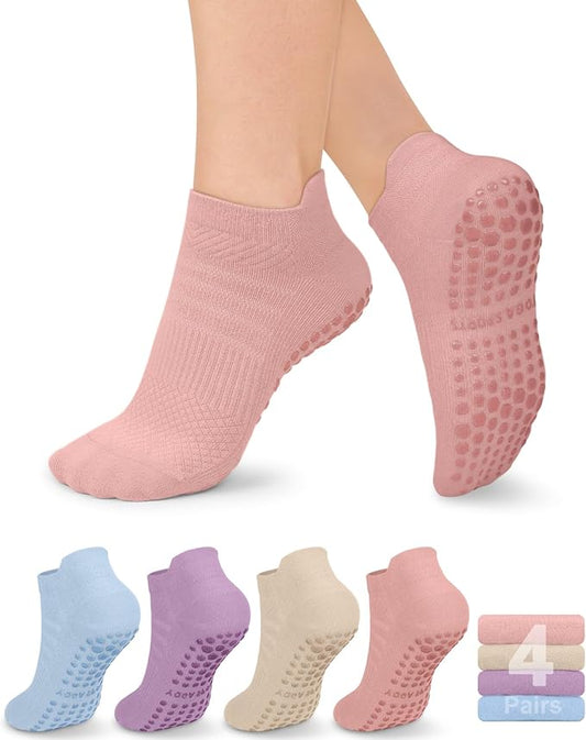 YeuG 4/6 Pairs Pilates Socks for Women - Non Slip Grip Socks for Yoga, Barre, Hospital, Barefoot