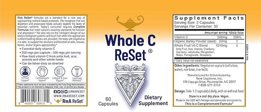 RnA ReSet Whole C Reset – Vita-C Fruit Blend with Bioflavonoids & Polyphenols, Organic Vitamin C Complex, Immune Support (60 Capsules)