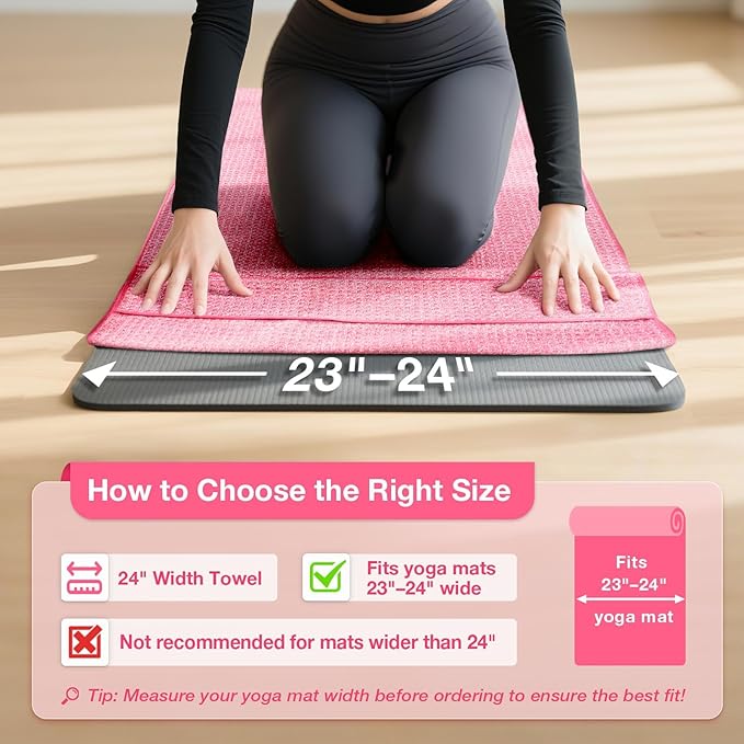 2 Pack Hot Yoga Towel, Yoga Mat Towels Non Slip for Hot Yoga with Strap, Microfiber Yoga Accessories, Soft Absorbent Quick Dry, Pilates Exercise Fitness 24" X 72" Red