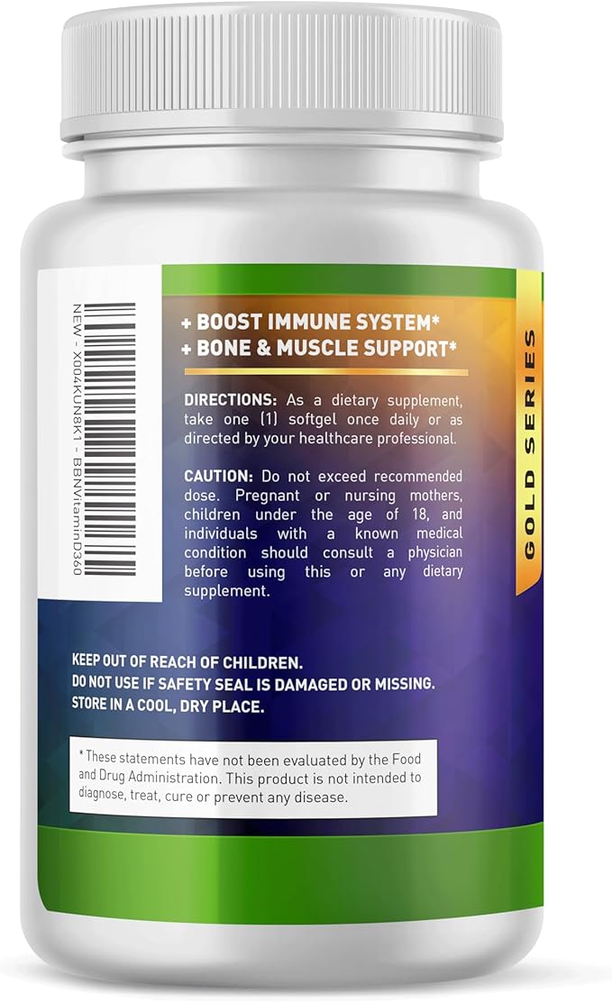 Built by Nature Vitamin D Supplement - Vitamin D3 5000 IU with Coconut MCT Oil – Easy to Swallow VIT D Mini Soft Gels - 1 Year Supply – 360 Softgels