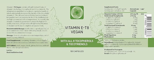Unique Vegan Formula with All 8 Tocopherols and Tocotrienols Vitamin E – Contains no PAH’s, Heavy Metals, Contaminants or Preservatives - Certified Sustainable - Hair, Scars and Skin (180)