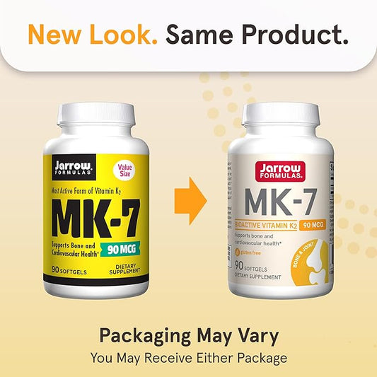 Jarrow Formulas MK-7 90 mcg - Bioactive Form of Vitamin K2-90 Servings (Softgels) - for Bone & Cardiovascular Health - Vitamin K2 MK-7 Dietary Supplement - K2 Vitamin Supplement MK-7 - Gluten Free