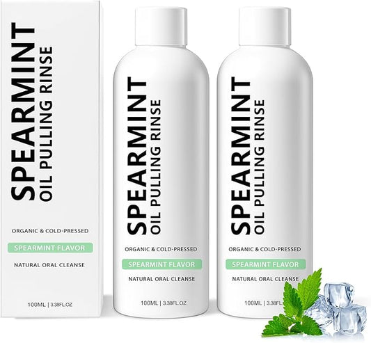 2PCS Spearmint Oil Pulling Rinse, Cold-Pressed Coconut Mouthwash for Teeth Whitening,Natural Peppermint Pulling Oil to Help Maintain Gum Health and Freshen Breath (2)
