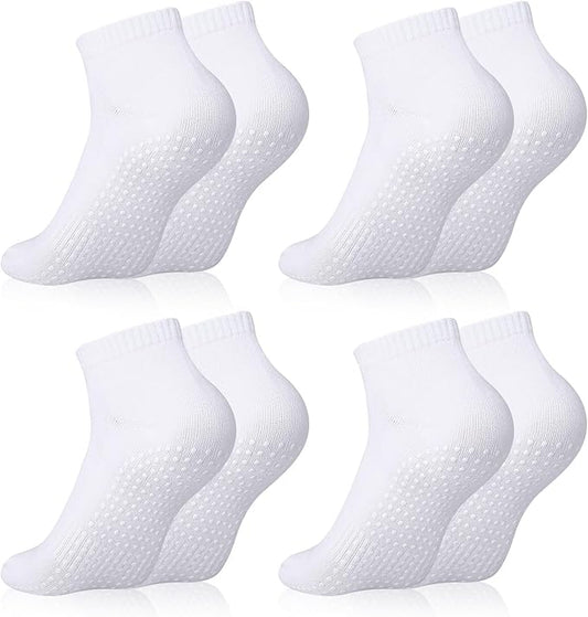 Jspupifip 4 Pairs Non Slip Yoga Socks with Grips for Women Men Pilates Grippy Socks Cotton Barre Hospital Home