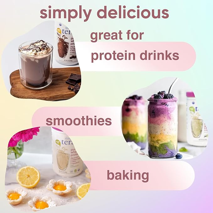 simply tera's Pure Whey Protein Powder - Dark Chocolate Clean Protein Powder, Grass Fed Whey Protein Powder Without Artificial Sweeteners, Clean Label, Non-GMO, Kosher, rBGH-Free - 24 Oz