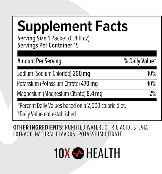 10X Health Hydration Packets Lemon Lime Electrolyte Drink Mix Liquid 15 Stickpacks with Magnesium Citrate, Sodium & Potassium - Natural Flavored Electrolyte