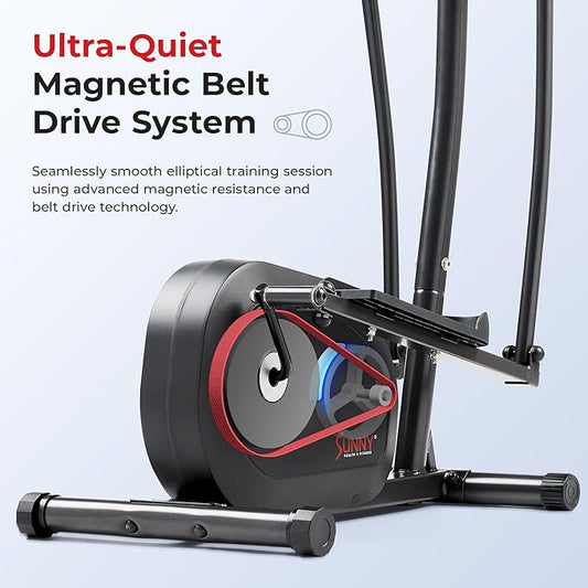Sunny Health & Fitness Smart Upright Elliptical w/Pulse Sensor Built-in, Indoor Full-Body Cross-Training & Cardio Exercise Machine for Home, Free SunnyFit App Connection, Optional Long Stride Length