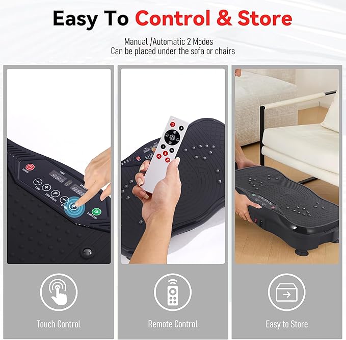 Whole Body Vibration Plate Exercise Machine – Power Vibrating Plate for Lymphatic Drainage Weight Loss, Shake Plate Exercise Platform with Touch Screen & Resistance Bands, Equipment for Women Men