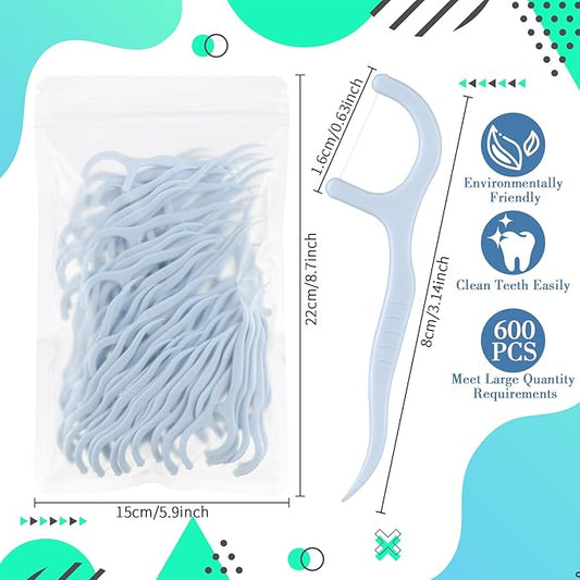 Baderke 600 Count Floss Picks Bulk Dental Flossers Picks for Adults Non Breakable Tooth Picks Flossers Teeth Cleaning Dental for Family Pack Travel(Light Blue)
