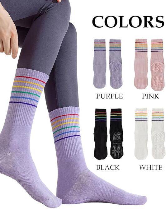 Women Pilates and Yoga Socks with Cotton, Breathable,Absorbent, Non-slip Footbed 3 Pairs