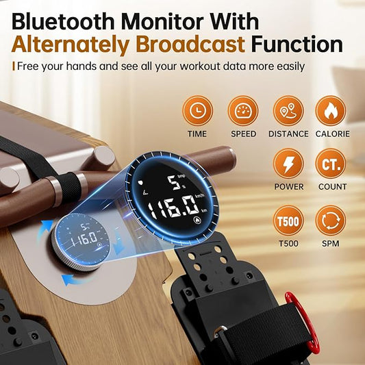 Water Rowing Machines for Home, Rower Machine with 12 Propellers & 28L Large Water Tank, 6-Level Resistance, with Multifunctional Display and Adjustable Stand, Max Load 330LBS