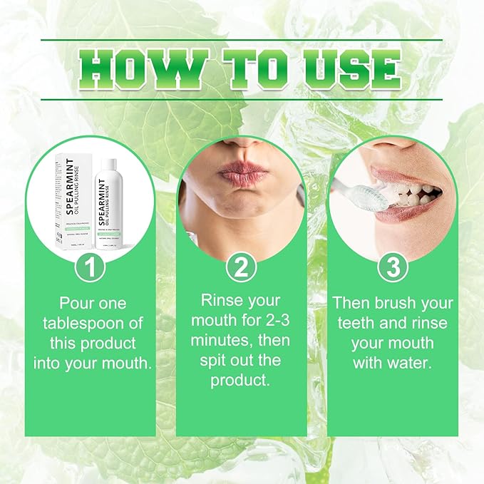 2PCS Spearmint Oil Pulling Rinse, Cold-Pressed Coconut Mouthwash for Teeth Whitening,Natural Peppermint Pulling Oil to Help Maintain Gum Health and Freshen Breath (2)