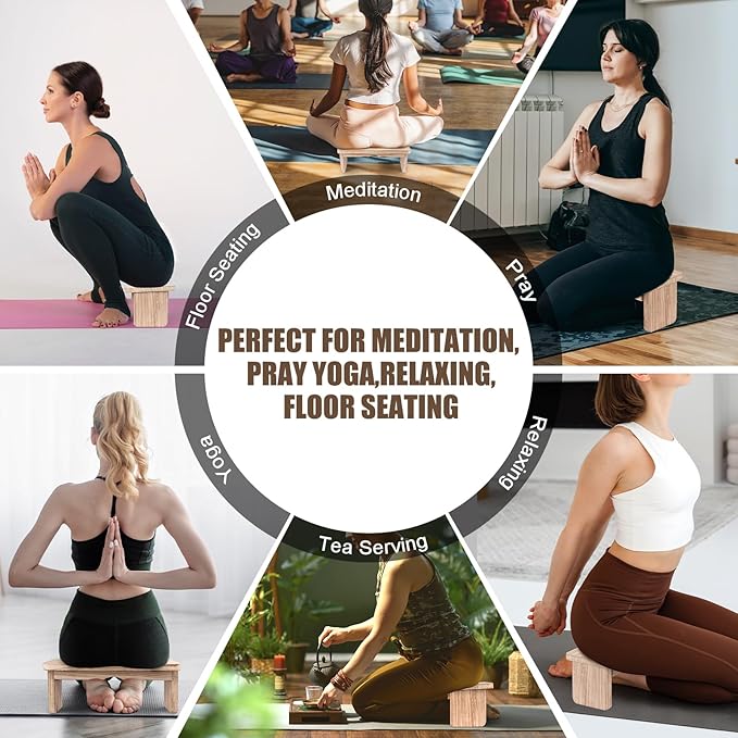 Meditation Bench - Yoga Bench,Wooden Zen Meditation Stool Kneeling Bench for Mindfulness Practice Tea Ceremony and Relaxation Ergonomic Design for Comfort and Support Household，Light Wood