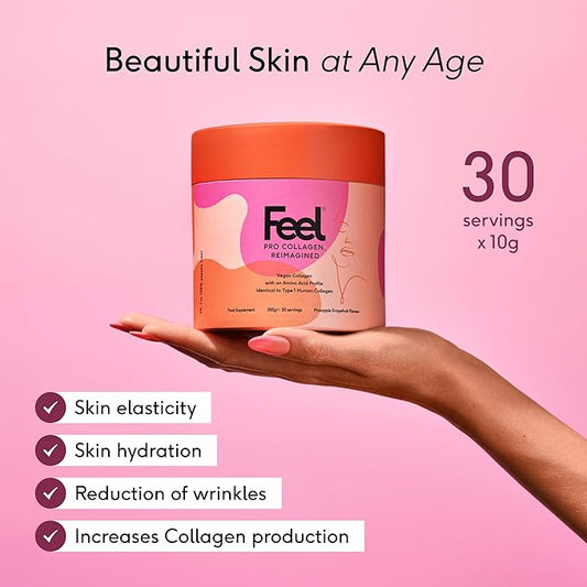 FEEL, Pro Collagen Pineapple Grapefruit Flavor, Vegan Type I Collagen, Clinically Proven to Reduce Wrinkles by 22.4% in 28 Days