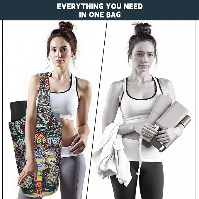 Yoga Mat Bag Carrier for Women with Side Large Pocket Durable Linen Workout Gym Travel Storage Pilates Mats