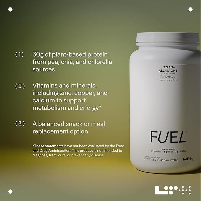 LTH Fuel Vegan & All-in-One - Trusted by Life Time Members - 30g Protein - Plant-Based Protein Meal Replacement - Vitamins, Minerals, Digestive Enzymes & Probiotics - Vanilla, 20 Servings