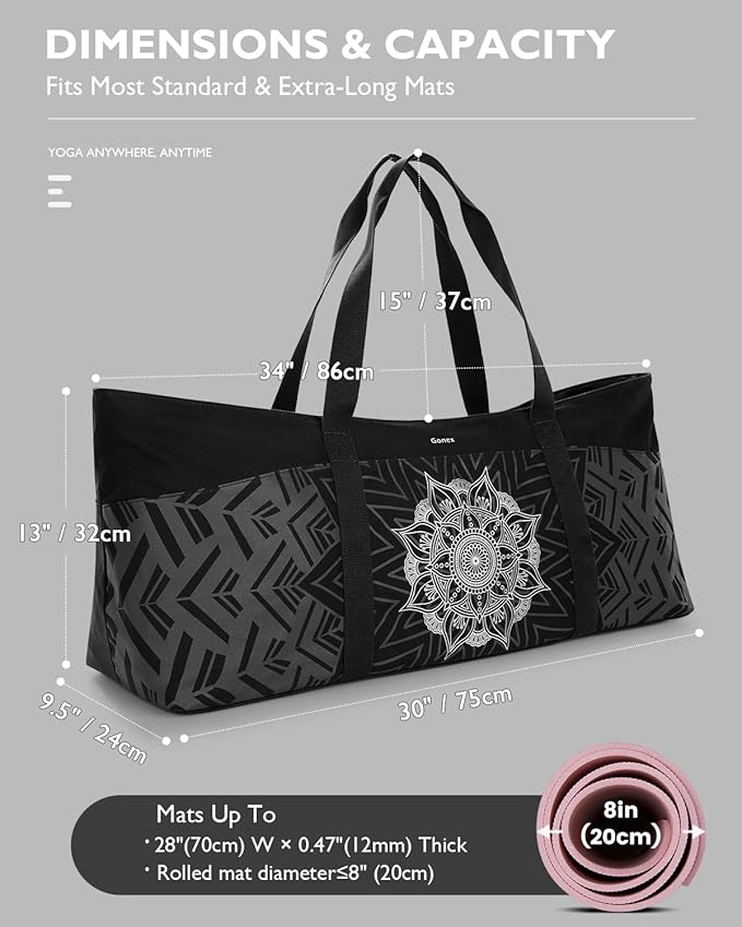 Gonex Yoga Mat Bag, Extra Large Canvas Gym Bag with Waterproof Pocket Metal Zipper, Fits Mat & Blocks, Stylish Yoga Mat Carrier for Women, Ideal for Yoga, Pilates, Workout, Travel