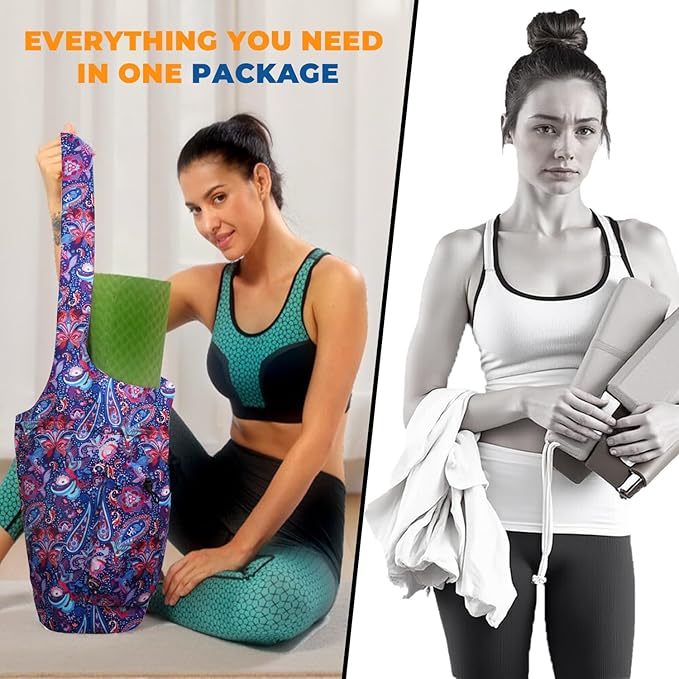 Yoga Mat Bag Carrier for Women Workout Large Waterproof with Zipper Pocket, Keychain and Wide Shoulder Straps