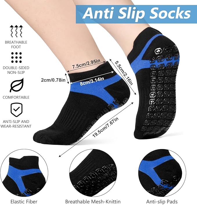Jspupifip 4 Pairs Non Slip Yoga Socks with Grips for Women Men Pilates Grippy Socks Cotton Barre Hospital Home