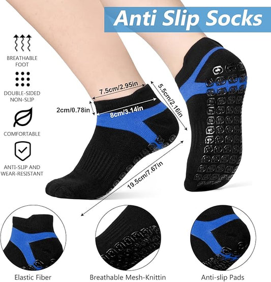 Jspupifip 4 Pairs Non Slip Yoga Socks with Grips for Women Men Pilates Grippy Socks Cotton Barre Hospital Home