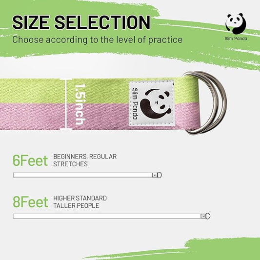 Slim Panda Yoga Strap for Stretching,Cotton Yoga Strap with Adjustable D-Ring Buckle,Non-Elastic Yoga Belt for Pilates,Gym Workouts,Physical Therapy,Improve Flexibility