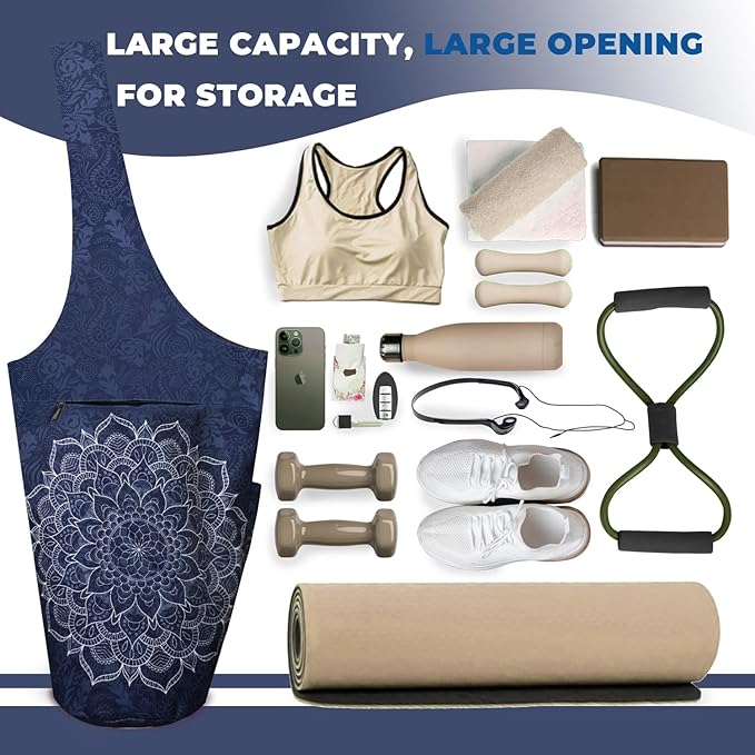 Yoga Mat Bag Carrier for Women Workout Large Waterproof with Zipper Pocket, Keychain and Wide Shoulder Straps