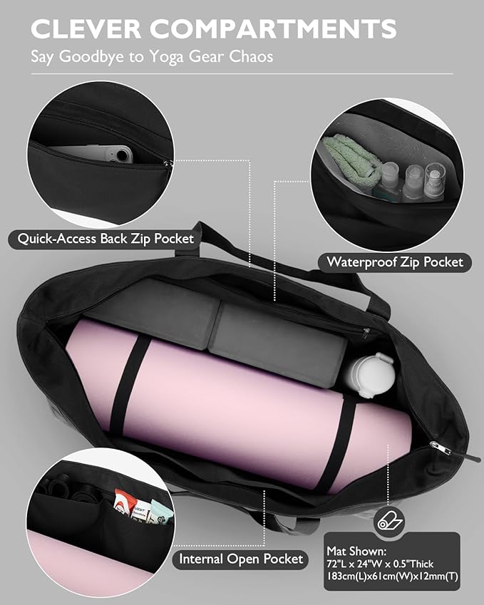 Gonex Yoga Mat Bag, Extra Large Canvas Gym Bag with Waterproof Pocket Metal Zipper, Fits Mat & Blocks, Stylish Yoga Mat Carrier for Women, Ideal for Yoga, Pilates, Workout, Travel