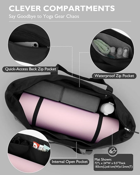 Gonex Yoga Mat Bag, Extra Large Canvas Gym Bag with Waterproof Pocket Metal Zipper, Fits Mat & Blocks, Stylish Yoga Mat Carrier for Women, Ideal for Yoga, Pilates, Workout, Travel