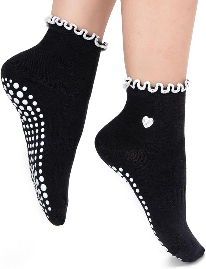 3/6 Pairs Cute Pilates Socks with Grips,Yoga Socks Barre Sock Non Slip Embroidery for Barre Ballet Workout