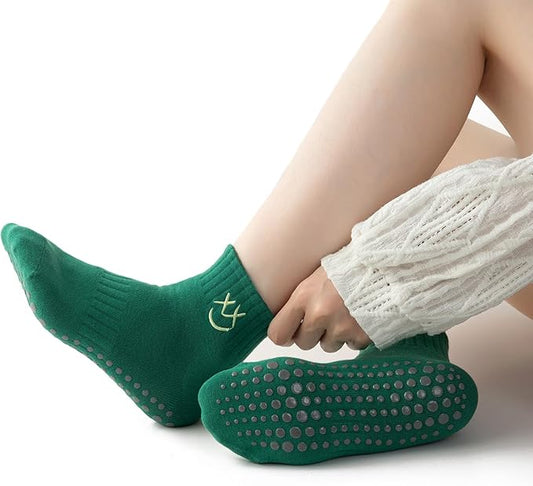 3/6 Pairs Cute Pilates Socks with Grips,Yoga Socks Barre Sock Non Slip Embroidery for Barre Ballet Workout