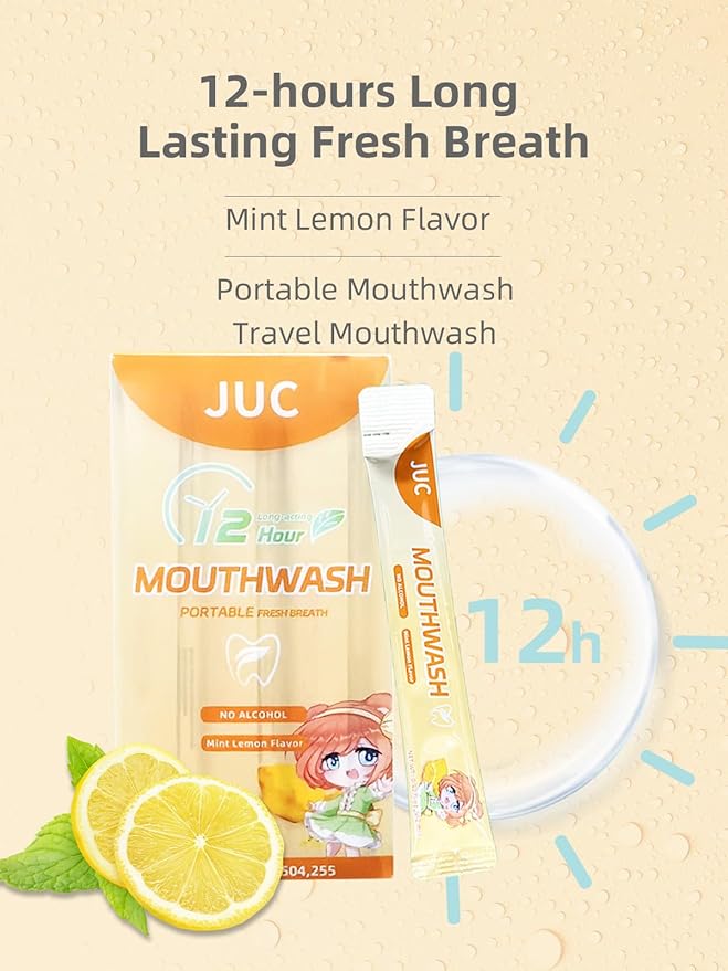 Travel Size Mouthwash, 24 Pack Portable Lemon Flavored, 12ml per Pack, Alcohol-Free, Natural Ingredients, Fresh Breath for Travel, Work & On-The-Go