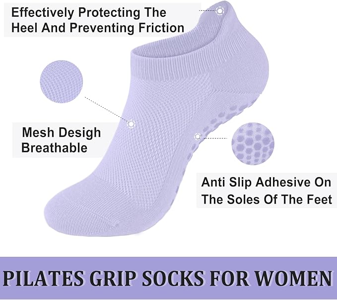 Non Slip Pilates Socks with Grips for Women, Yoga Socks For Pure Barre,Hospital, Athletic Socks