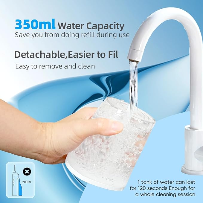 Rechargeable Water Flosser for Teeth: 350ML Portable IPX7 Waterproof Cordless Oral Irrigator with 4 Modes & 6 Replaceable Jet Tips-Professional Flossing Cleaner for Daily Home Use,Travel,Gums,Braces