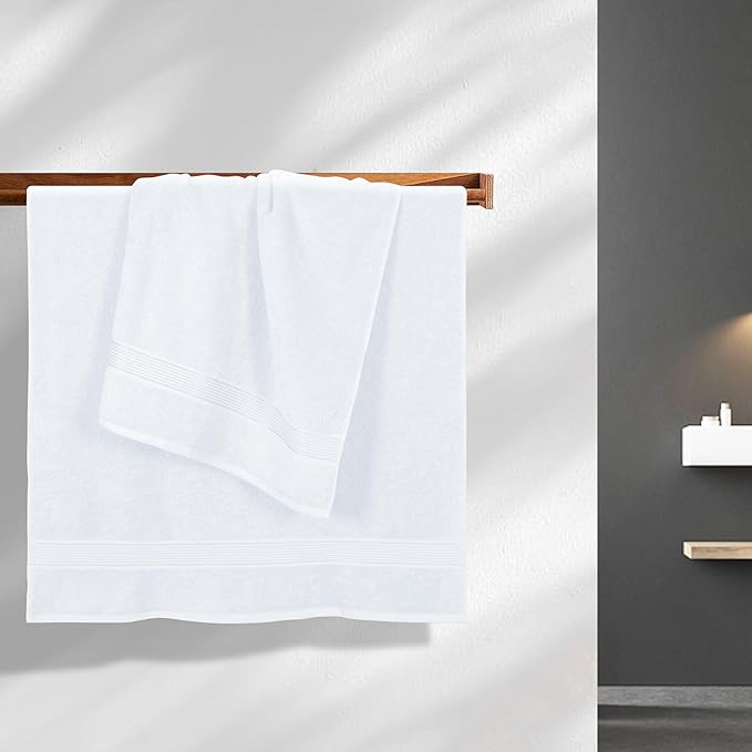 BELZZI Home Ultra Soft 4 Pack Oversized Bath Towel Set 27x54, Cotton Compact Bath Towels, Highly Absorbant Eco-Friendly Quickdry & Lightweight Towel, Ideal for Gym Travel Camp Pool - White