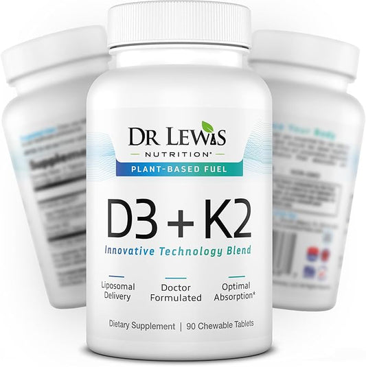 Liposomal Vitamins D3 + K2 Supplement Doctor Formulated Support for Heart, Brain, Bones, and Immune System Sourced from Plant Based Lichen and Natto - Gluten-Free, Non-GMO - 30 Chewable Vegan Tablets