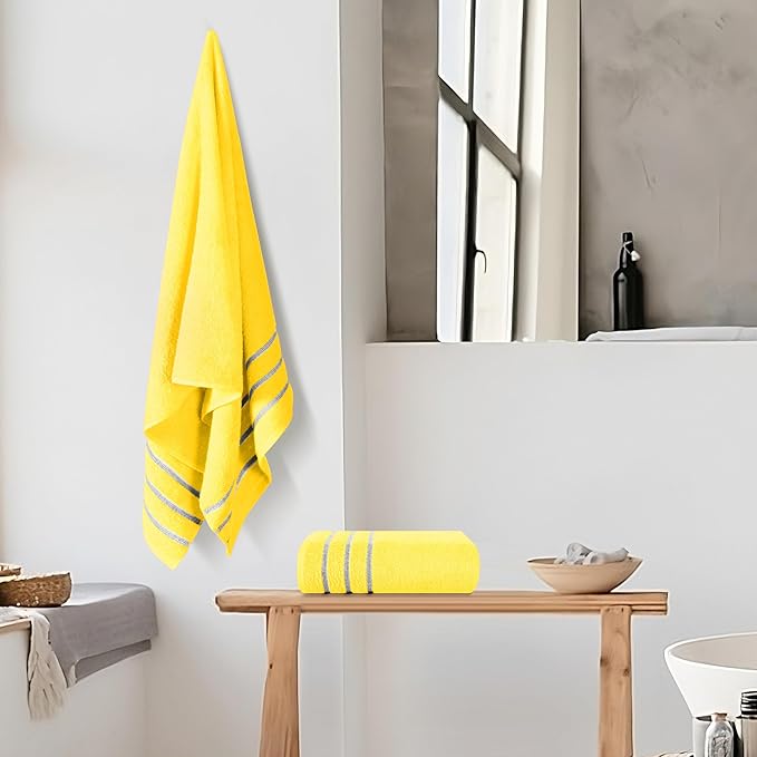 MyOwn Cotton 2 Pack Oversized Bath Towel Set 28x55 inches, Large Bath Towels, Ultra Absorbant Compact Quickdry & Lightweight Towel, Ideal for Gym Travel Camp Pool - Lime Yellow