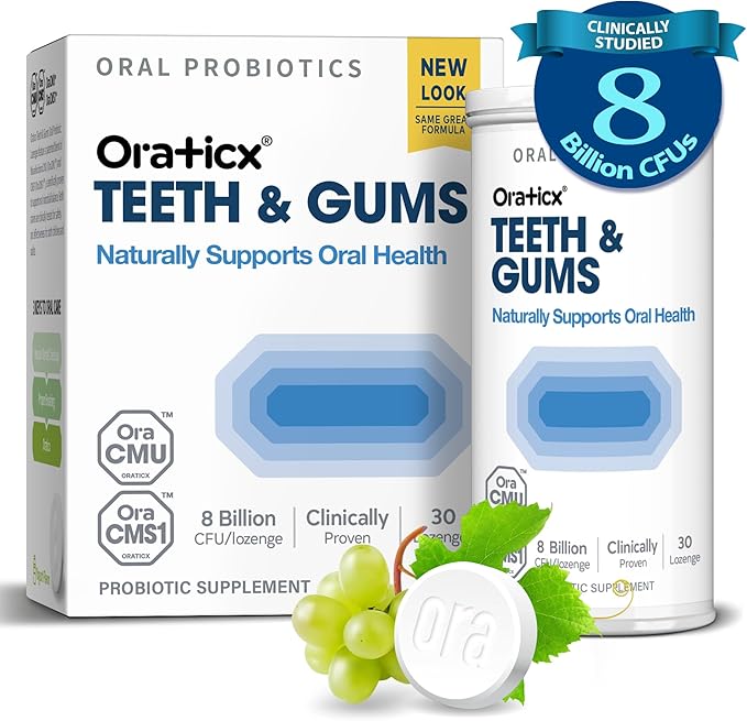 OraTicx Teeth & Gums Oral Probiotics, 8 Billion CFU - Naturally Supports Oral Health, Fresh Breath, and Immunity, Dental Probiotic Supplement, Grape Flavor 30 Lozenges 2-Pack
