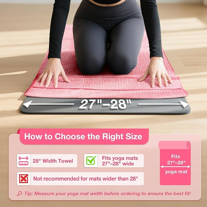 2 Pack Hot Yoga Towel, Yoga Mat Towels Non Slip for Hot Yoga with Strap, Microfiber Yoga Accessories, Soft Absorbent Quick Dry, Pilates Exercise Fitness 28" X 72" Red