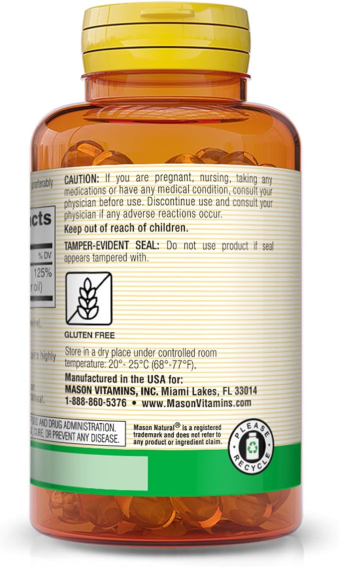 MASON NATURAL Vitamin D3 25 mcg (1000 IU), Supports Overall Health, Strengthens Bones and Muscles, from Fish Liver Oil, 300 Softgels
