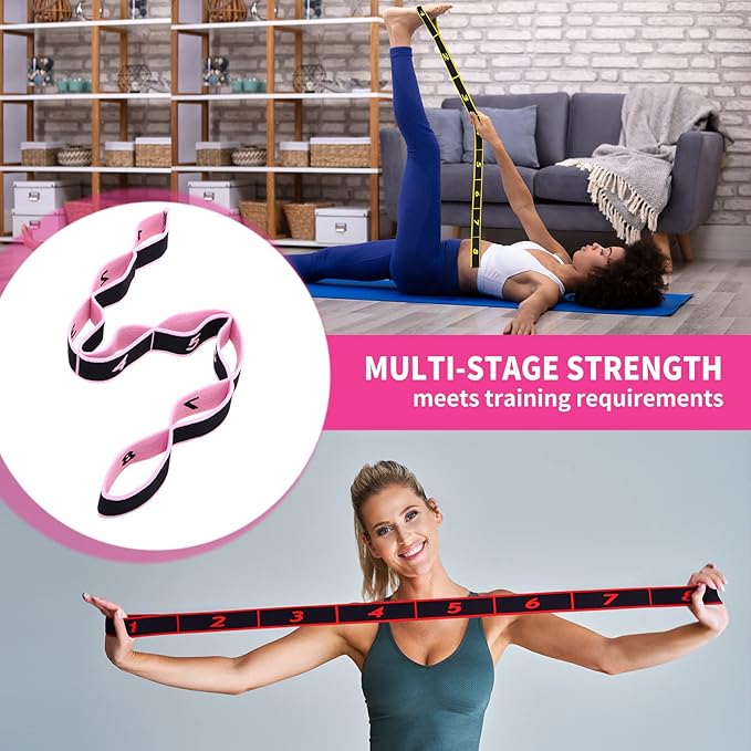 Lenwen 8 Pcs Elastic Yoga Stretching Strap 39.37 Inch Adjustable Multi Loop Stretch Strap Training Dance Stretch Band for Leg Pilates Gymnastics Home Exercise Workout Equipment Adult Children, 8 Color