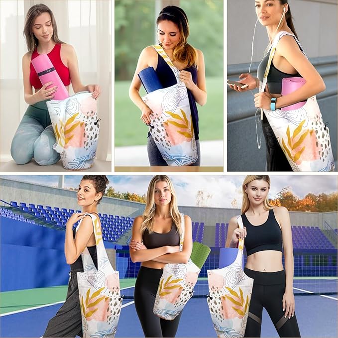 Yoga Mat Bag Carrier for Women Workout Large Waterproof with Zipper Pocket, Keychain and Wide Shoulder Straps