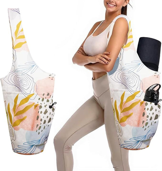 Yoga Mat Bag Carrier for Women Workout Large Waterproof with Zipper Pocket, Keychain and Wide Shoulder Straps