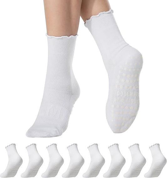 CoolMate 2/3/4 Pairs Pilates Socks with Grips for Women, Cute Yoga Socks, Crew Non Slip Women for Barre, Pilates Gifts