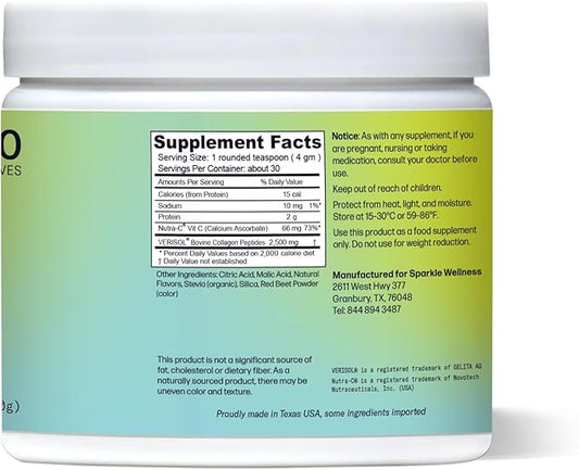 Sparkle Wellness VERISOL Bioactive Hydrolyzed Collagen Peptides & Vitamin C | Collagen Powder Supplement for Hair, Skin, and Nail Health | Skin Boost (Acai Lemonade) [50-Serves]